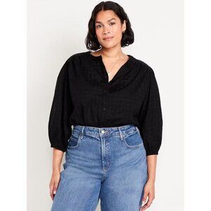 Old Navy Womens Plus XXL Black Button Up‎ Lightweight Plaid Blouse Dobby Shirt